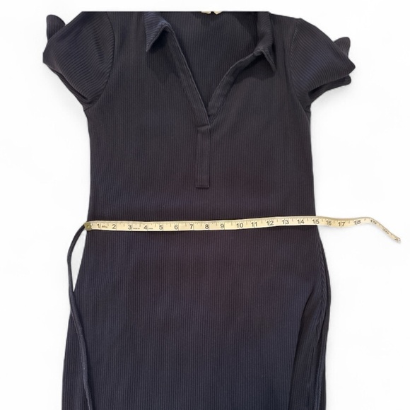 Boden Navy Ribbed Jersey Midi Shirt Dress Belted Collared Short Sleeve Sz 6 - Picture 10 of 13